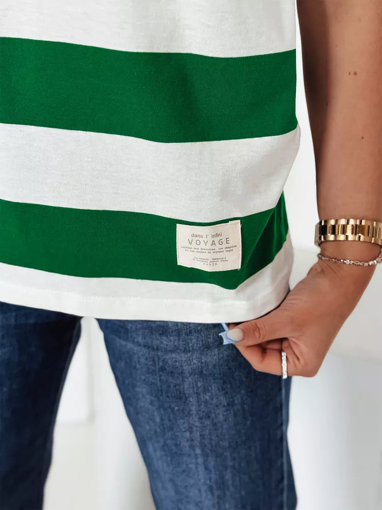 Sieviešu svītrains zaļš T-krekls Almin