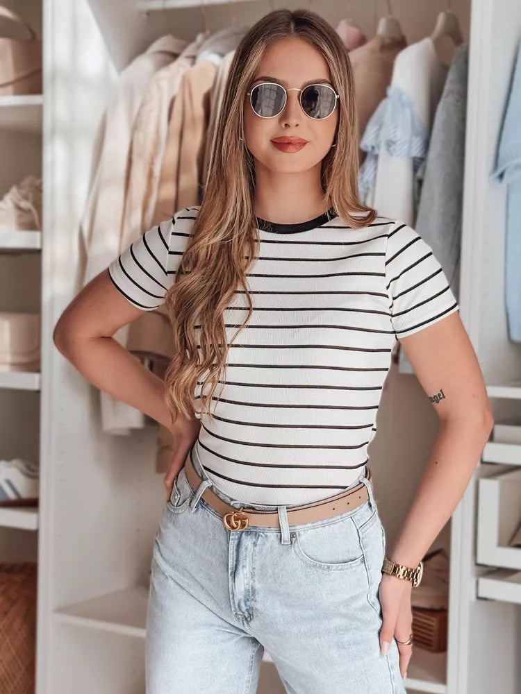 Sieviešu balts svītrains T-krekls Liness 