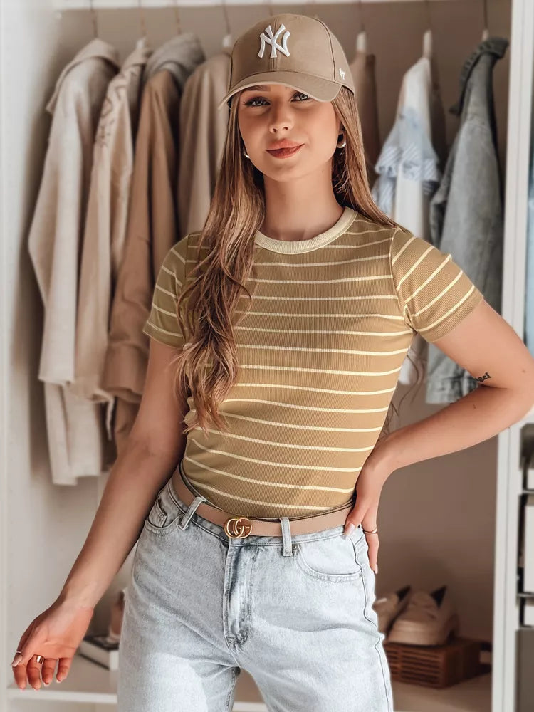 Sieviešu gaiši brūns svītrains T-krekls Liness 