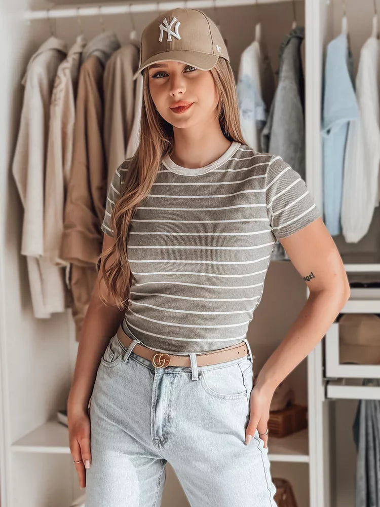 Sieviešu pelēks svītrains T-krekls Liness 