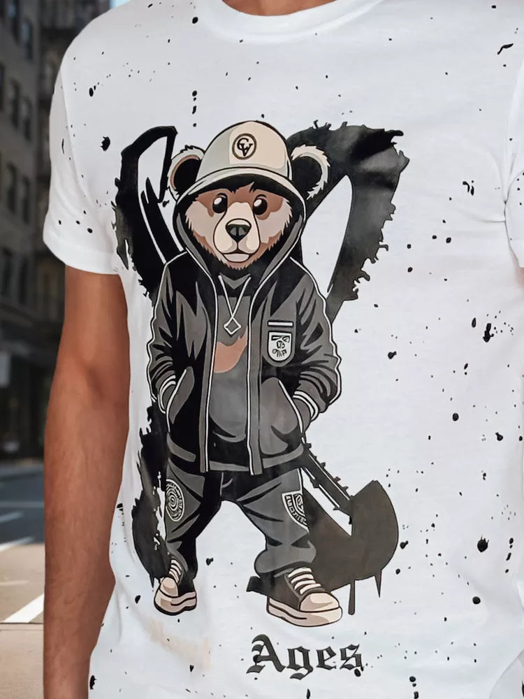 Vīriešu balts T-krekls ar laikmetu apdruku 