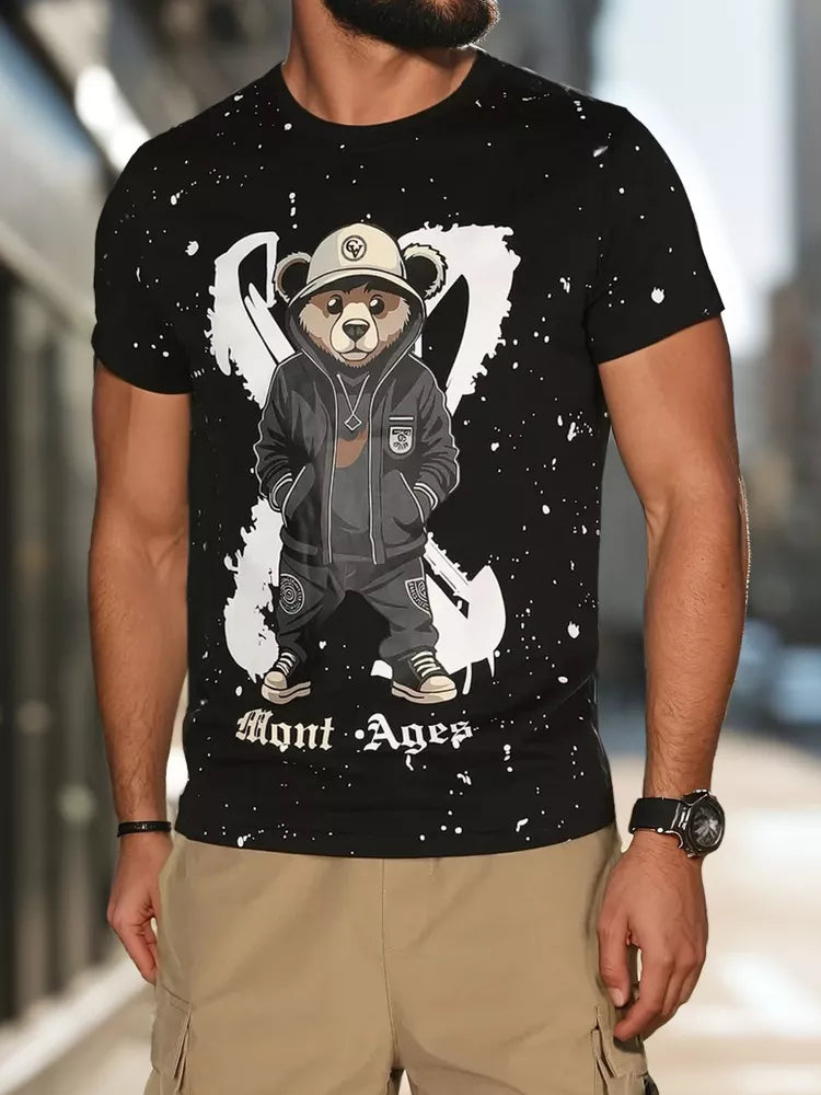 Vīriešu melns T-krekls ar laikmetu apdruku 