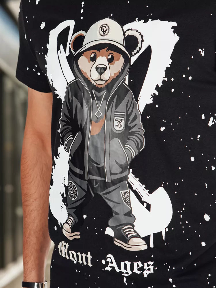 Vīriešu melns T-krekls ar laikmetu apdruku 