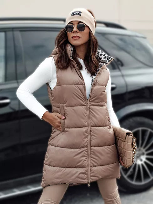 Sieviešu brūna divpusēja veste Elegancio