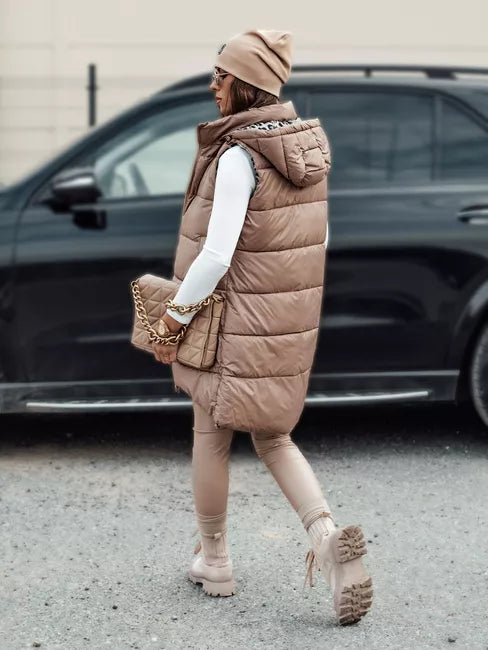 Sieviešu brūna divpusēja veste Elegancio