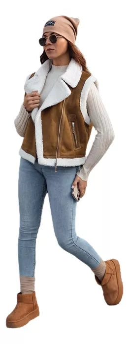 Sieviešu brūna veste ar kažokādu