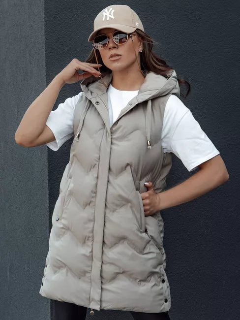 Sieviešu stepēta brūna veste ar kapuci Lily