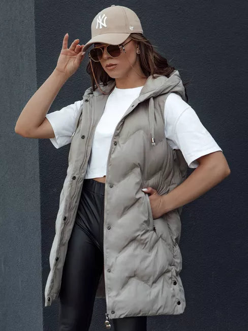 Sieviešu stepēta brūna veste ar kapuci Lily