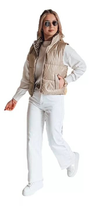 Sieviešu brūna divpusēja veste Puff