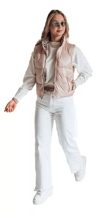 Sieviešu gaiši rozā divpusēja veste Puff