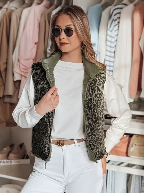 Sieviešu zaļa divpusēja veste Puff