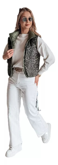 Sieviešu zaļa divpusēja veste Puff