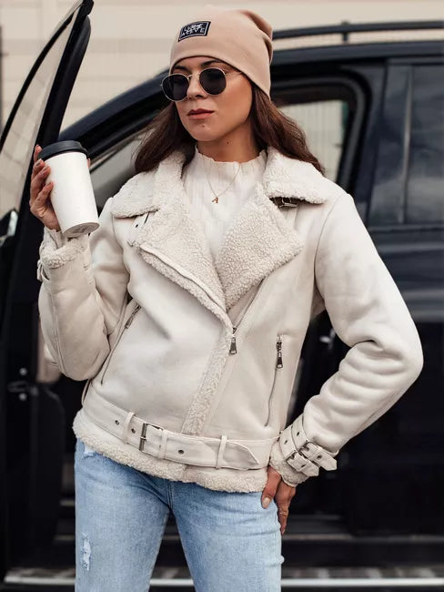 Sieviešu balta jaka ar kažokādu Lever