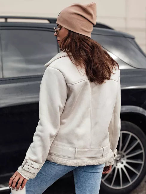 Sieviešu balta jaka ar kažokādu Lever