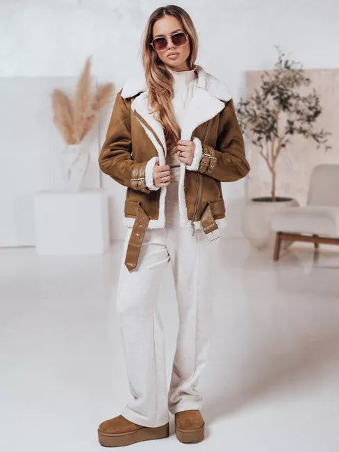 Sieviešu brūna jaka ar kažokādu Lever