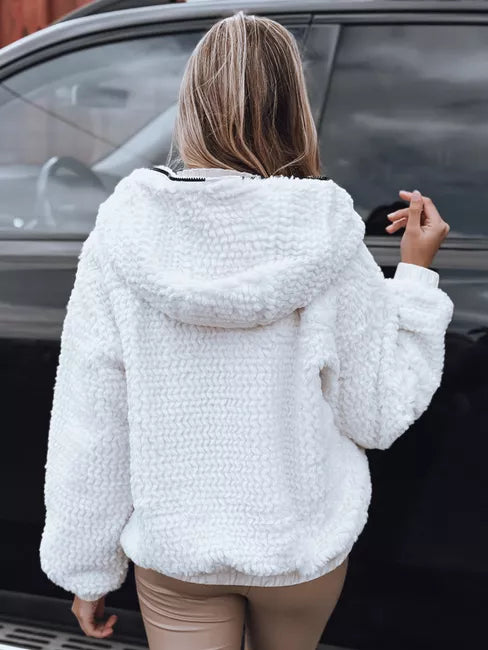 Sieviešu balta kažokādas jaka ar kapuci Jules