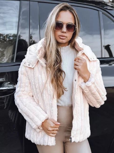 Sieviešu brūna kažokādas jaka ar kapuci Marly