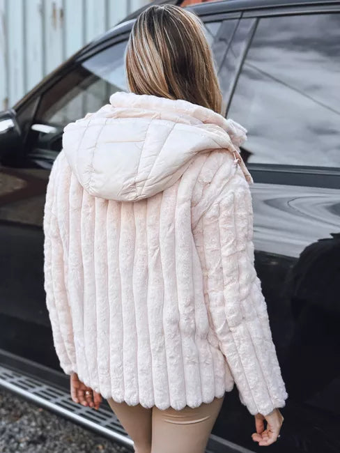 Sieviešu brūna kažokādas jaka ar kapuci Marly