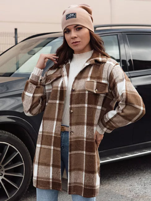 Sieviešu brūna krekla stila jaka Plaidify 