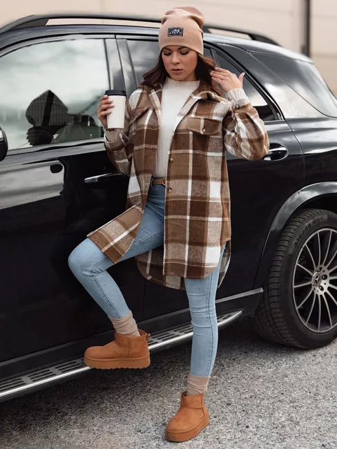 Sieviešu brūna krekla stila jaka Plaidify 