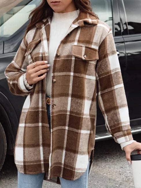 Sieviešu brūna krekla stila jaka Plaidify 