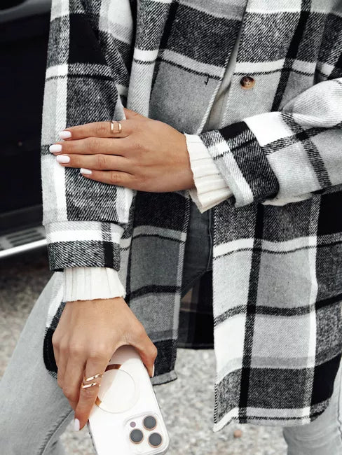 Sieviešu melna krekla stila jaka Plaidify 