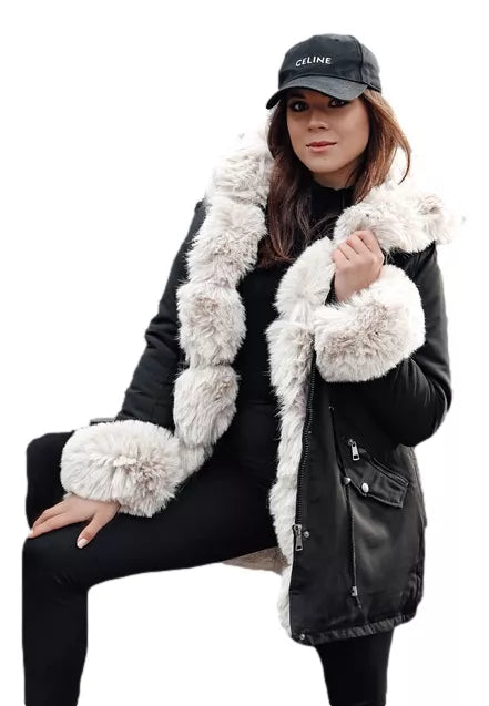 Sieviešu melna jaka ar brūnu kažokādu Gibon