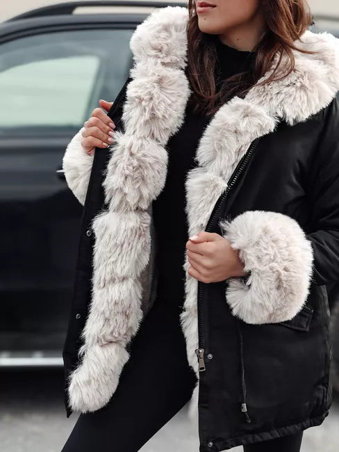 Sieviešu melna jaka ar brūnu kažokādu Gibon