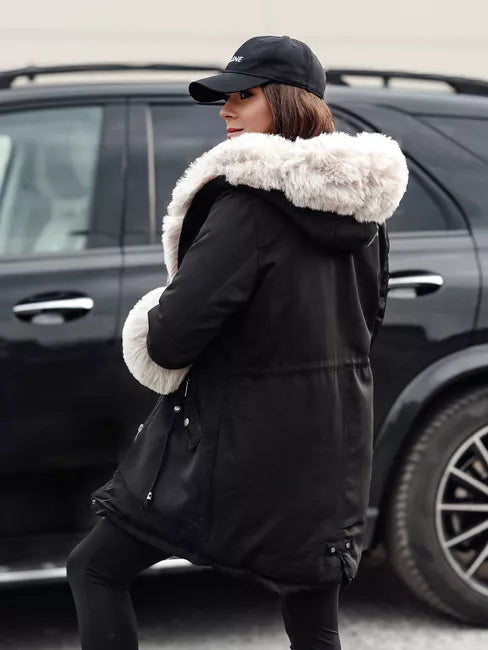 Sieviešu melna jaka ar brūnu kažokādu Gibon