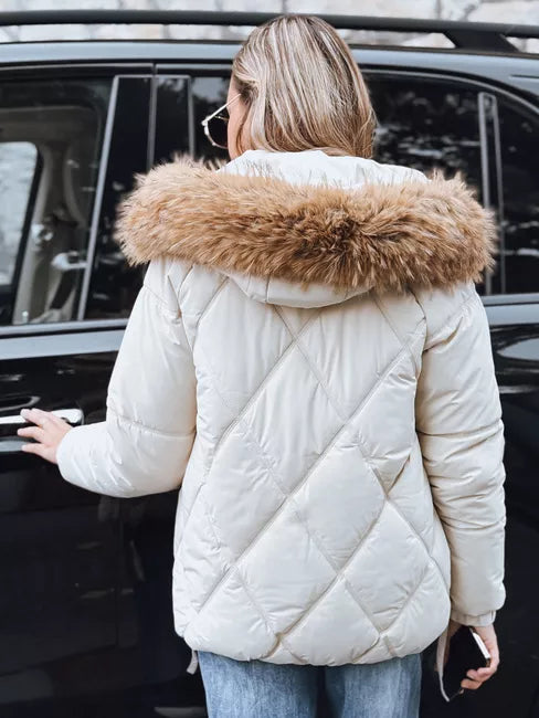 Sieviešu balta ziemas jaka ar kapuci Mari