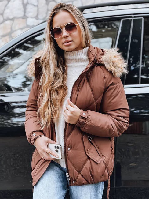 Sieviešu brūna ziemas jaka ar kapuci Mari