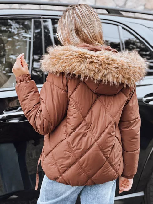 Sieviešu brūna ziemas jaka ar kapuci Mari