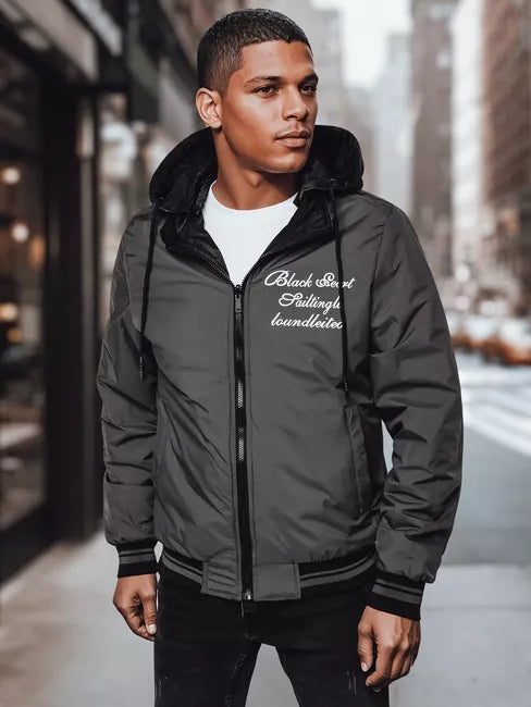 Vīriešu divpusēja melna jaka ar kapuci Linde