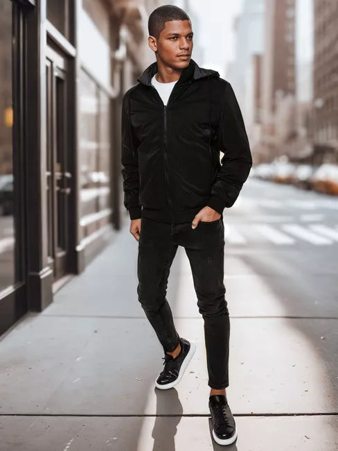 Vīriešu divpusēja melna jaka ar kapuci Linde