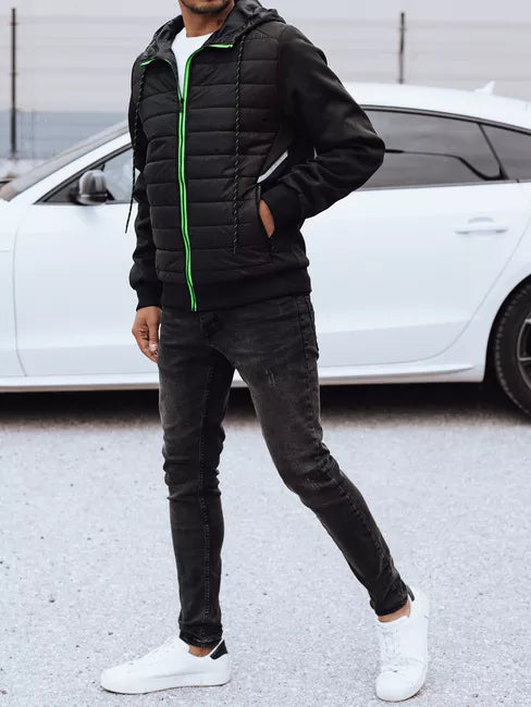 Vīriešu melna jaka ar kapuci Stress