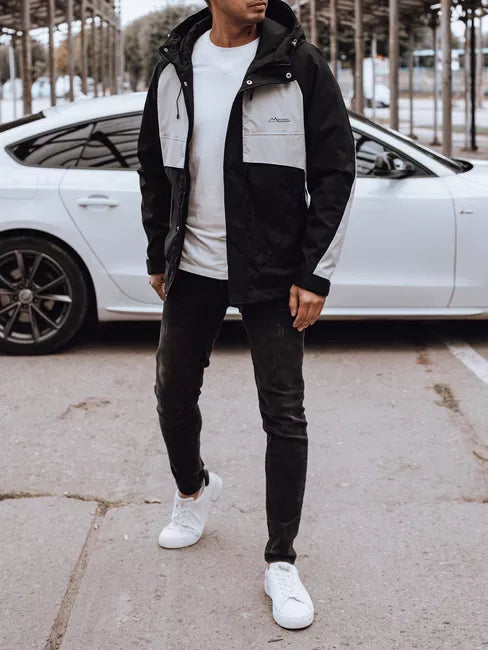 Vīriešu melna/pelēka lietus jaka