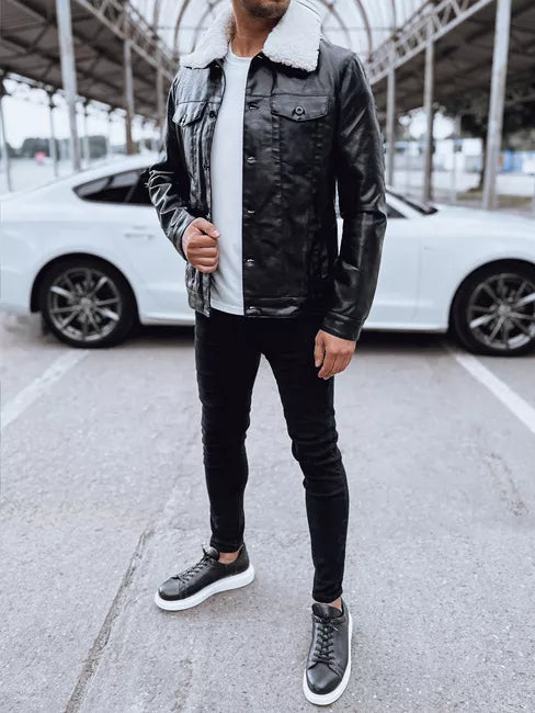 Vīriešu melna ādas jaka Rocks