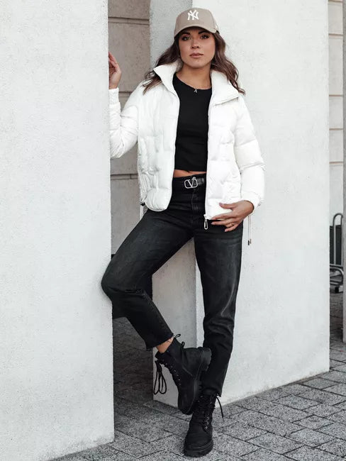 Sieviešu balta ziemas jaka silta