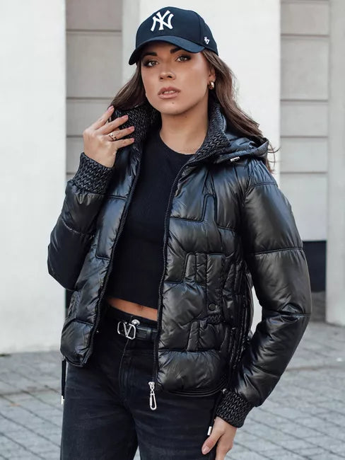 Sieviešu melna ziemas jaka silta