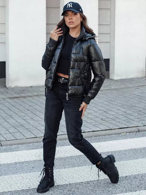 Sieviešu melna ziemas jaka silta