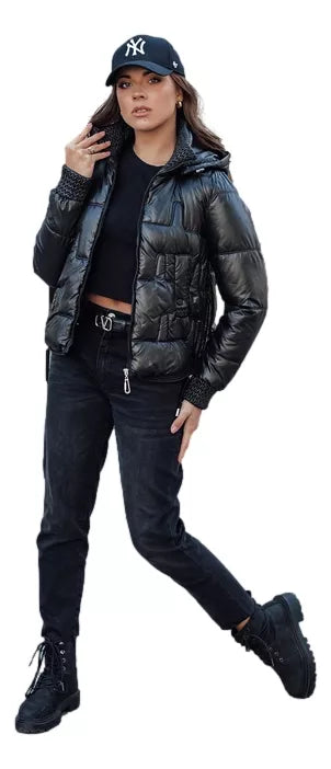 Sieviešu melna ziemas jaka silta