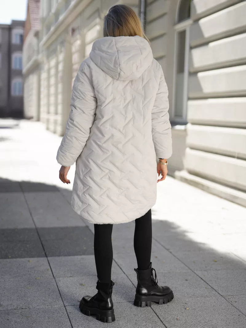 Sieviešu ziemas divpusēja brūna jaka ar kapuci Ela