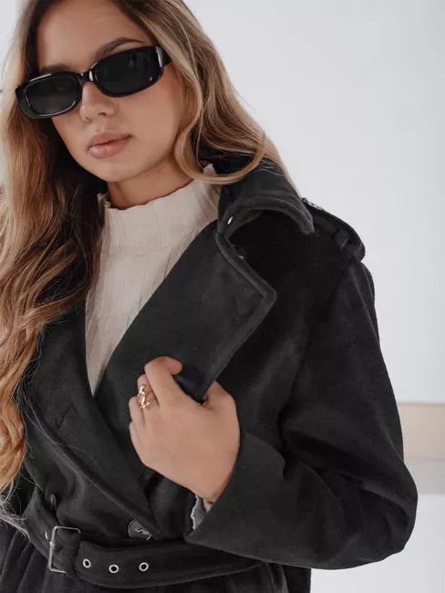 Sieviešu melns ziemas mētelis Gino