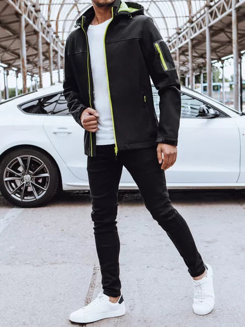 Vīriešu melna jaka ar kapuci Retro