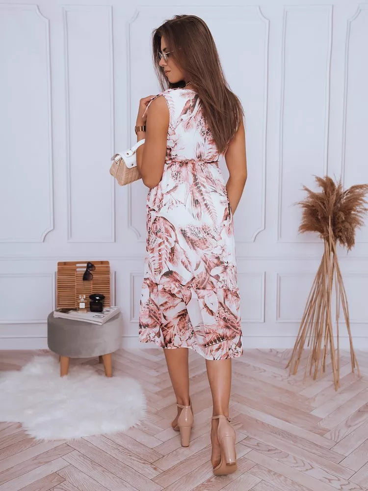 Sieviešu balta kleita ar rozā ziediem Balu