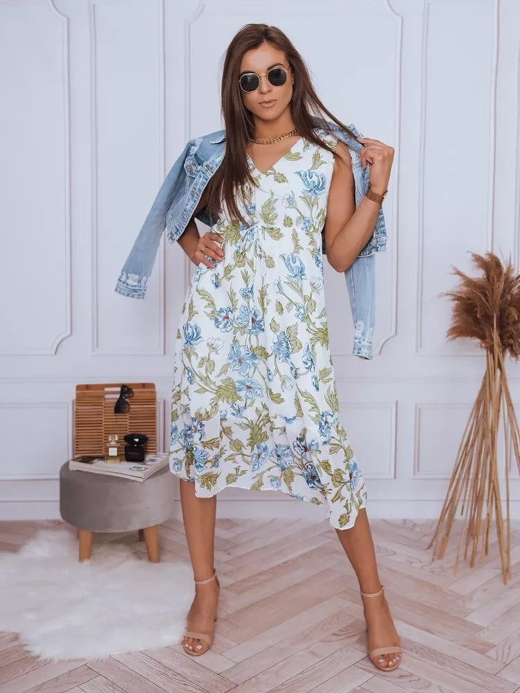 Sieviešu balta kleita ar ziliem ziediem Balu