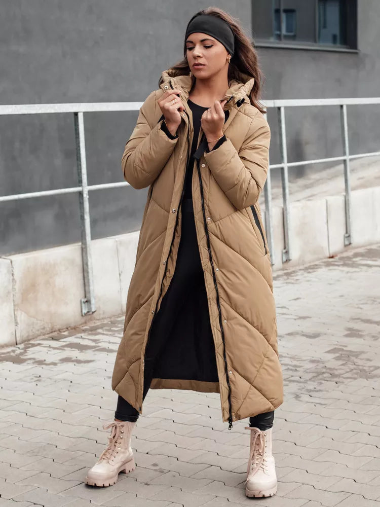 Sieviešu brūna garā stepētā ziemas jaka Mona