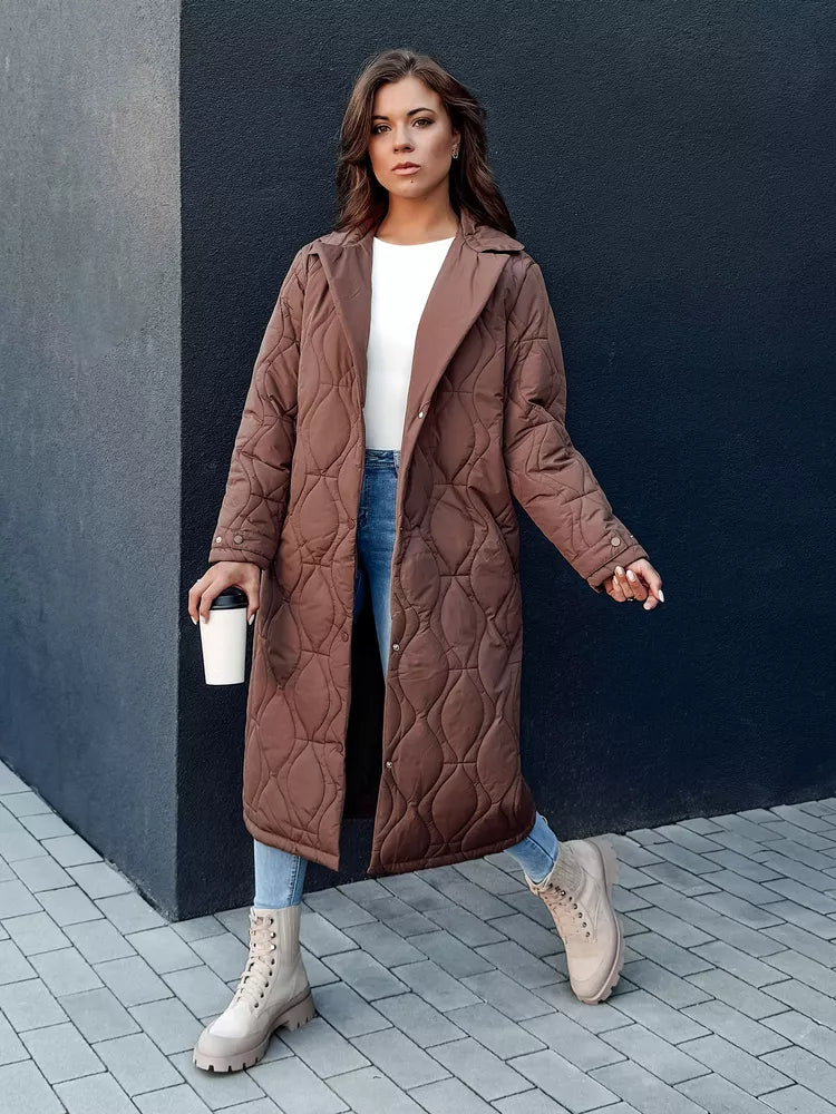 Sieviešu brūns stepēts mētelis Dify