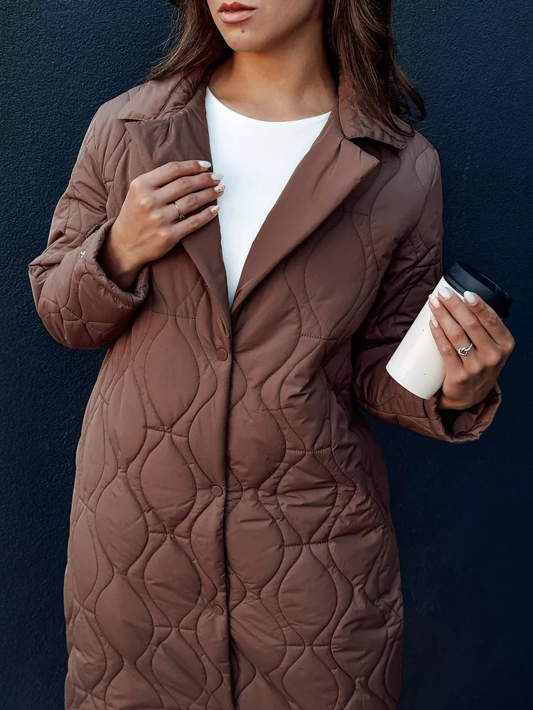 Sieviešu brūns stepēts mētelis Dify