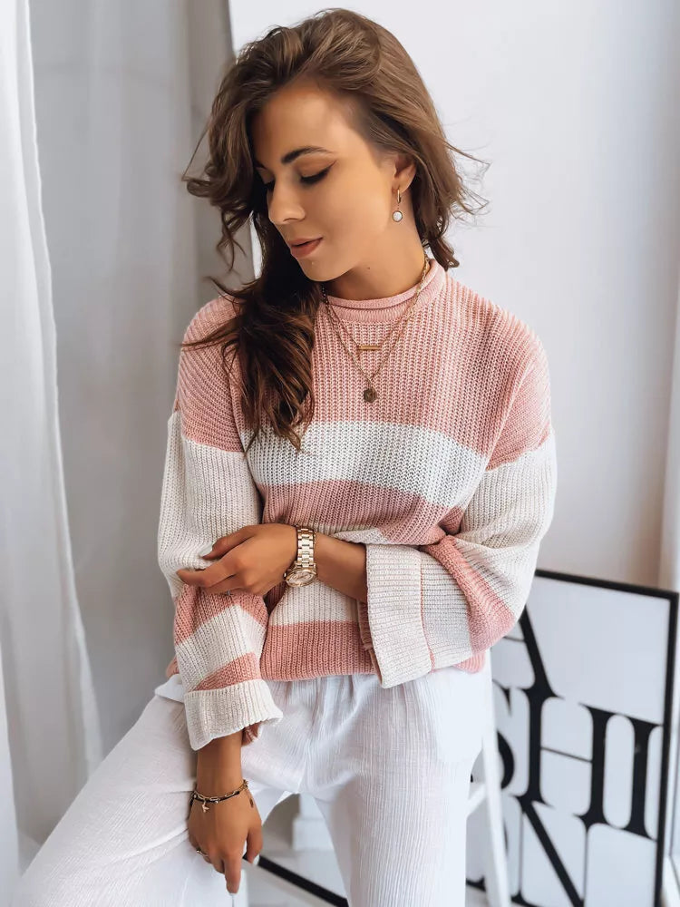 Sieviešu džemperis rozā-balts Dita